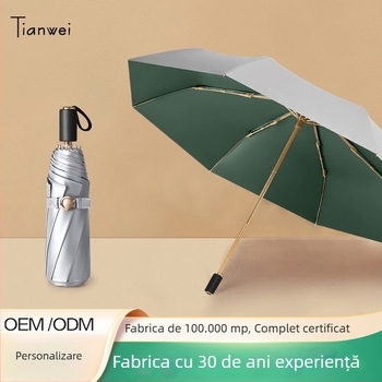 Umbrelă de soare cu trei secțiuni și dublă țesătură, material 210T, 8 arce, tijă din aluminiu, deschidere/închidere manuală, UPF50+