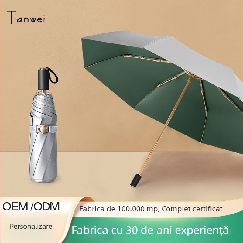 Umbrelă de soare cu trei secțiuni și dublă țesătură, material 210T, 8 arce, tijă din aluminiu, deschidere/închidere manuală, UPF50+