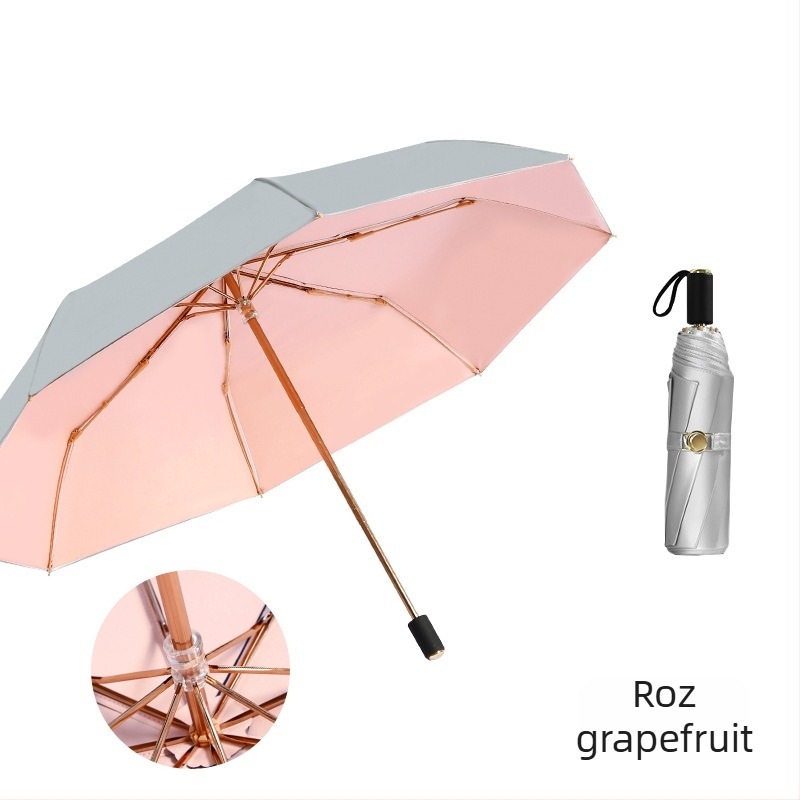 Umbrelă de soare cu trei secțiuni și dublă țesătură, material 210T, 8 arce, tijă din aluminiu, deschidere/închidere manuală, UPF50+