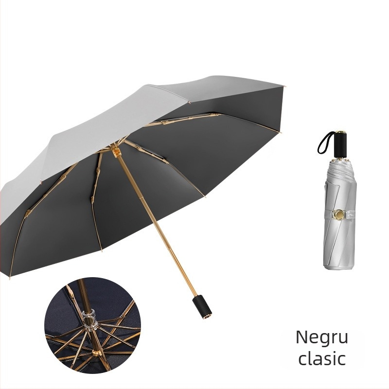 Umbrelă de soare cu trei secțiuni și dublă țesătură, material 210T, 8 arce, tijă din aluminiu, deschidere/închidere manuală, UPF50+