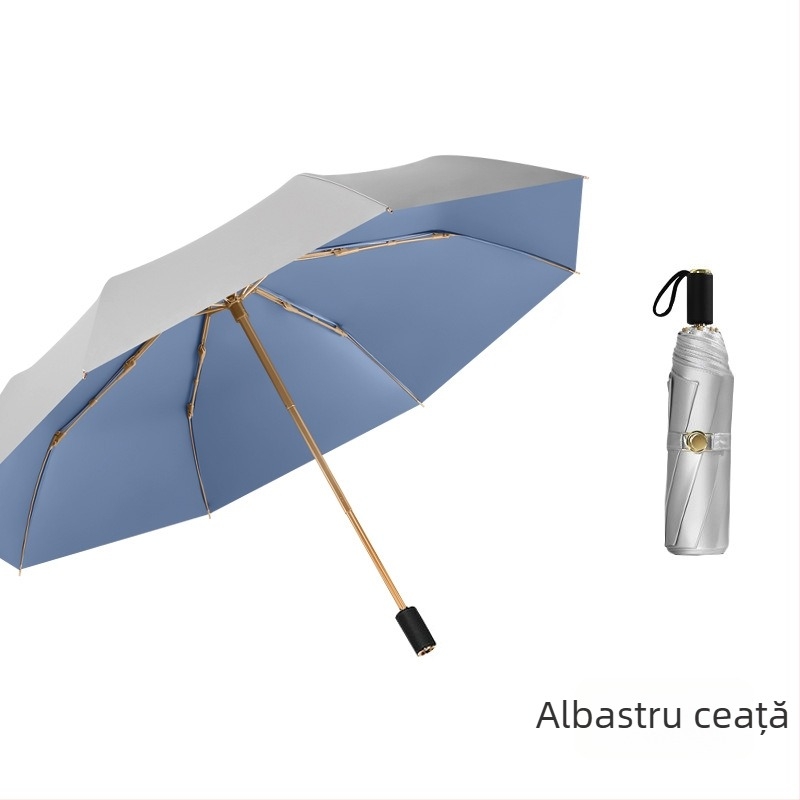 Umbrelă de soare cu trei secțiuni și dublă țesătură, material 210T, 8 arce, tijă din aluminiu, deschidere/închidere manuală, UPF50+