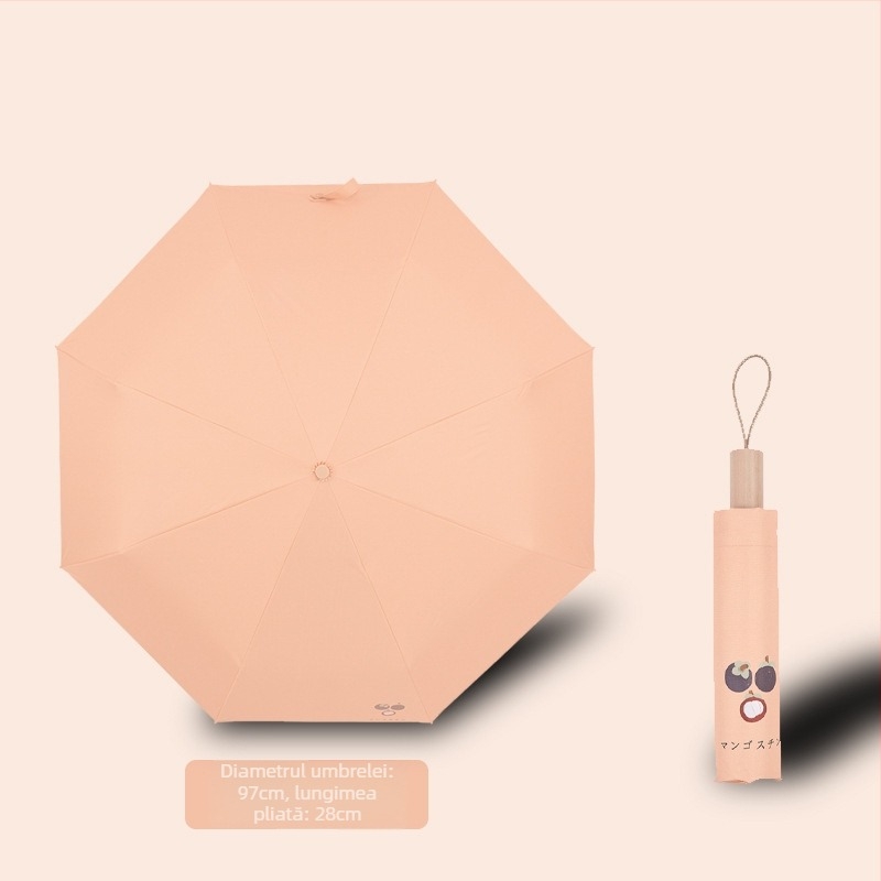 Umbrelă de soare cu trei secțiuni și dublă țesătură, material 210T, 8 arce, tijă din aluminiu, deschidere/închidere manuală, UPF50+