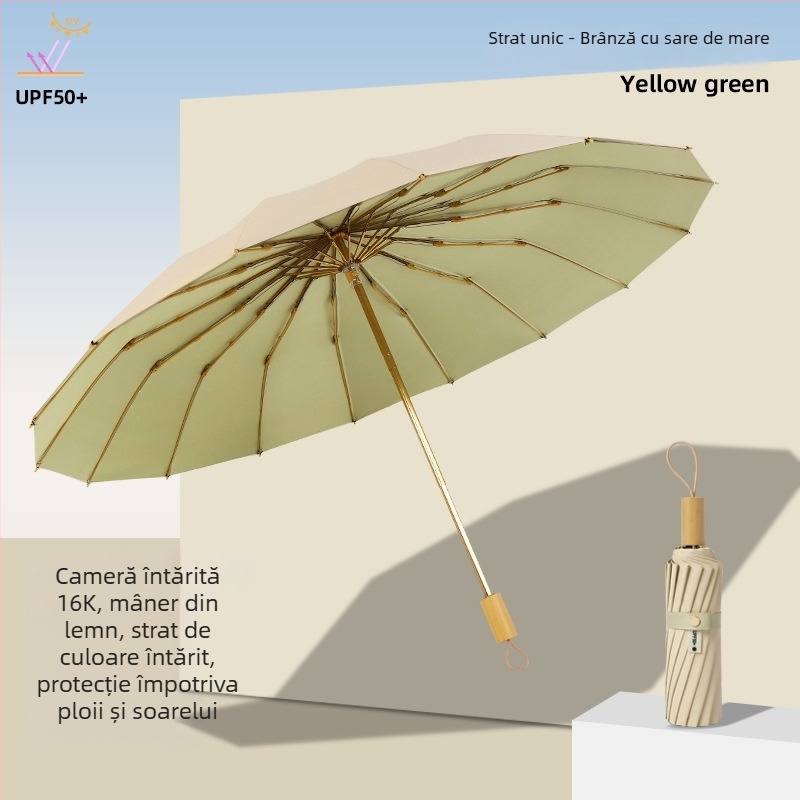 Umbrelă de soare cu trei secțiuni și dublă țesătură, material 210T, 8 arce, tijă din aluminiu, deschidere/închidere manuală, UPF50+