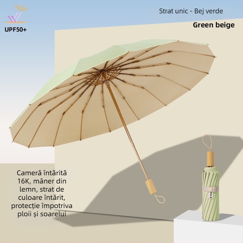 Umbrelă de soare cu trei secțiuni și dublă țesătură, material 210T, 8 arce, tijă din aluminiu, deschidere/închidere manuală, UPF50+