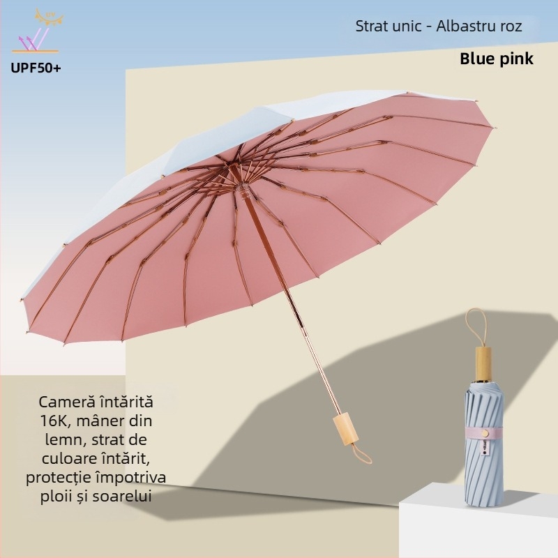 Umbrelă de soare cu trei secțiuni și dublă țesătură, material 210T, 8 arce, tijă din aluminiu, deschidere/închidere manuală, UPF50+