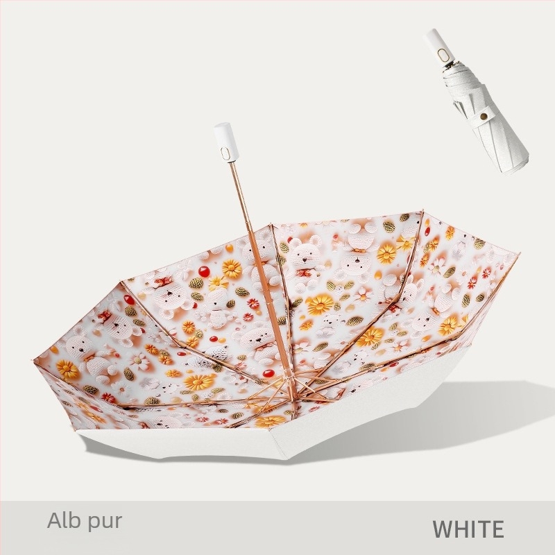 Umbrelă de soare cu trei secțiuni și dublă țesătură, material 210T, 8 arce, tijă din aluminiu, deschidere/închidere manuală, UPF50+