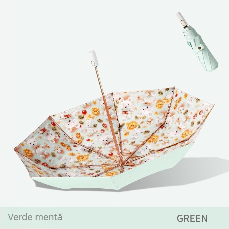 Umbrelă de soare cu trei secțiuni și dublă țesătură, material 210T, 8 arce, tijă din aluminiu, deschidere/închidere manuală, UPF50+