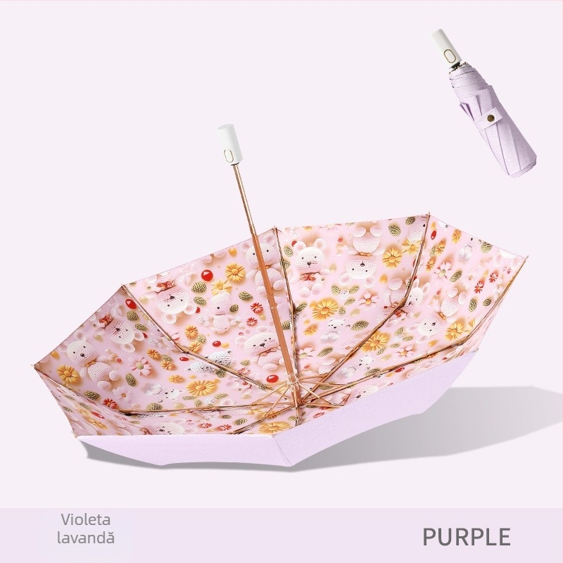 Umbrelă de soare cu trei secțiuni și dublă țesătură, material 210T, 8 arce, tijă din aluminiu, deschidere/închidere manuală, UPF50+