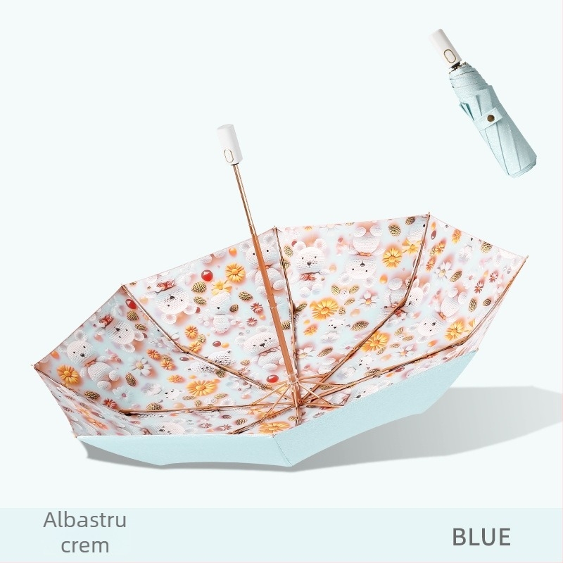 Umbrelă de soare cu trei secțiuni și dublă țesătură, material 210T, 8 arce, tijă din aluminiu, deschidere/închidere manuală, UPF50+