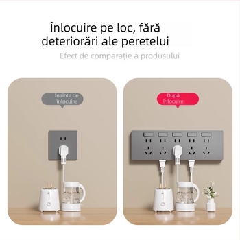 Panou de prize ultra-subțire montat pe suprafață, comutator, priză de extensie cu cinci găuri, corp din bronz fosfor, 10A, 220V, fixat pe perete