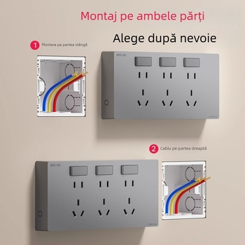 Panou de prize ultra-subțire montat pe suprafață, comutator, priză de extensie cu cinci găuri, corp din bronz fosfor, 10A, 220V, fixat pe perete