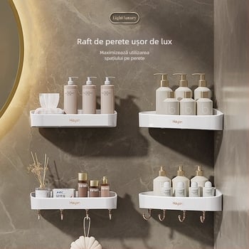 Raft de perete fără găuri pentru baie, din plastic, depozitare chiuvetă, 1 etaj, model elzwj03/04, finisaj lucios