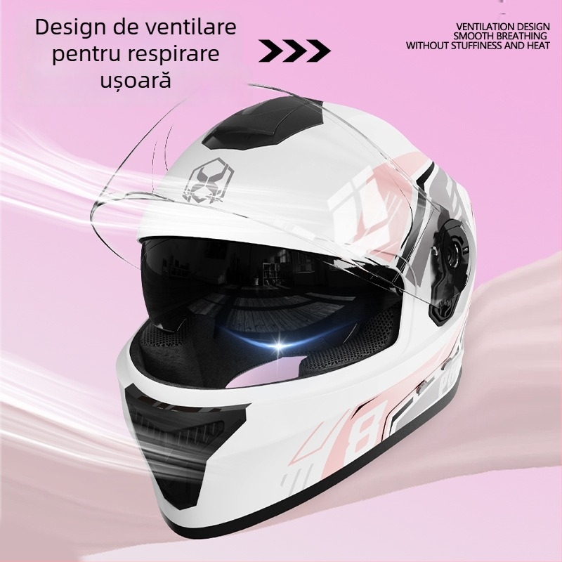 Casca integrală pentru motocicletă pentru adulți – antifog, toate anotimpurile, polipropilenă (PP), potrivită pentru deplasări zilnice și motocicletă electrică