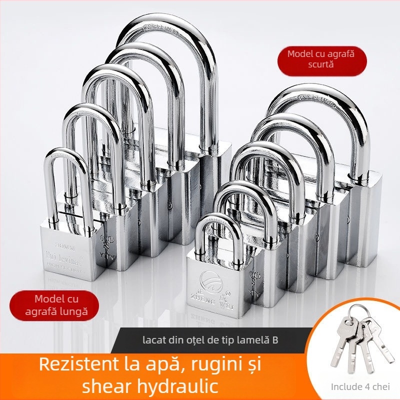 Lacăt din oțel aliat pentru uși și porți – deschidere directă, model: steel padlock, marcă Three Cats, stil modern simplu