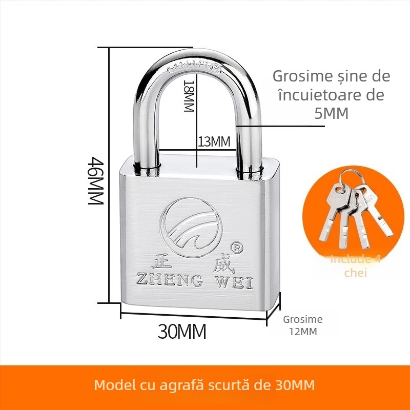 Lacăt din oțel aliat pentru uși și porți – deschidere directă, model: steel padlock, marcă Three Cats, stil modern simplu