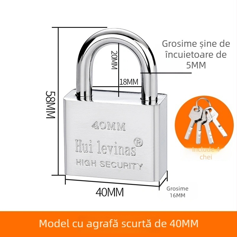 Lacăt din oțel aliat pentru uși și porți – deschidere directă, model: steel padlock, marcă Three Cats, stil modern simplu