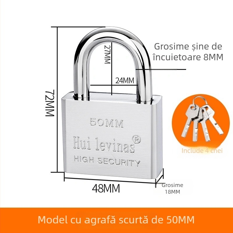 Lacăt din oțel aliat pentru uși și porți – deschidere directă, model: steel padlock, marcă Three Cats, stil modern simplu