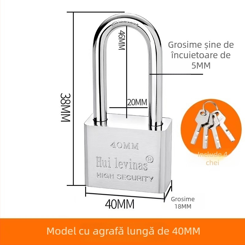 Lacăt din oțel aliat pentru uși și porți – deschidere directă, model: steel padlock, marcă Three Cats, stil modern simplu