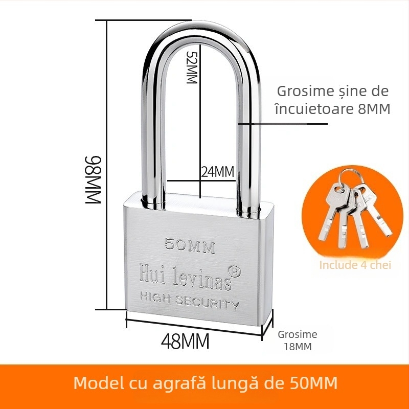 Lacăt din oțel aliat pentru uși și porți – deschidere directă, model: steel padlock, marcă Three Cats, stil modern simplu
