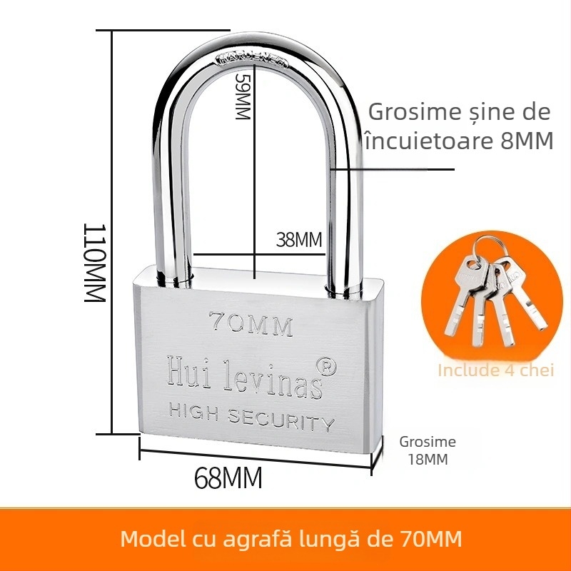 Lacăt din oțel aliat pentru uși și porți – deschidere directă, model: steel padlock, marcă Three Cats, stil modern simplu