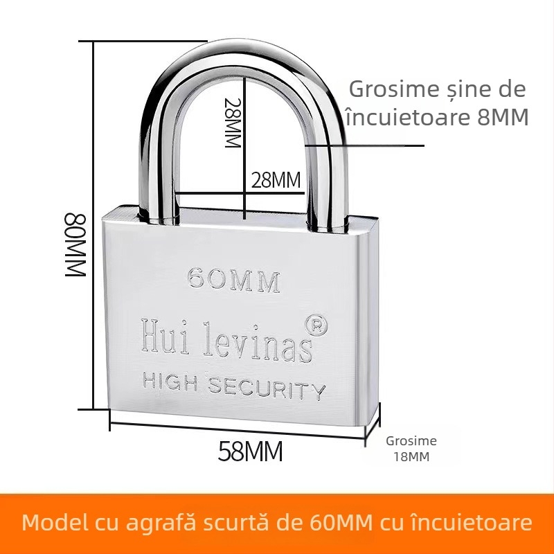 Lacăt din oțel aliat pentru uși și porți – deschidere directă, model: steel padlock, marcă Three Cats, stil modern simplu