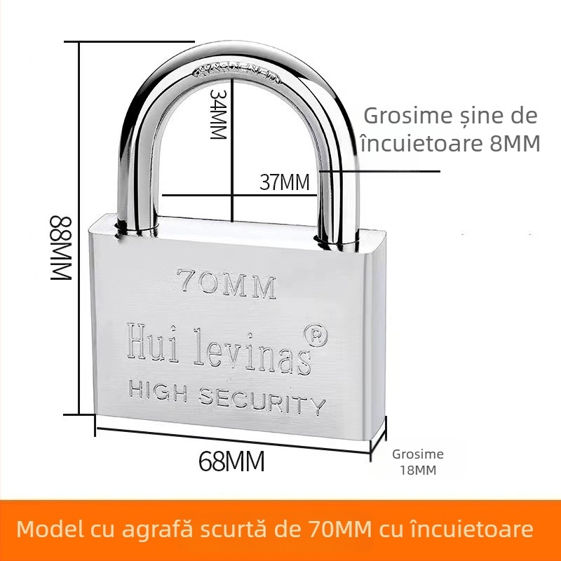 Lacăt din oțel aliat pentru uși și porți – deschidere directă, model: steel padlock, marcă Three Cats, stil modern simplu