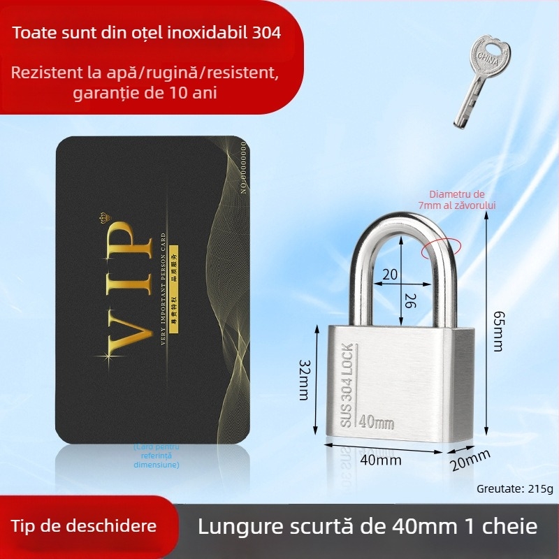 Huari Lacăt din oțel inoxidabil 304 | Lacăt cu deschidere dreaptă | Anti-furt; Impermeabil; Rezistent la coroziune; All-weather