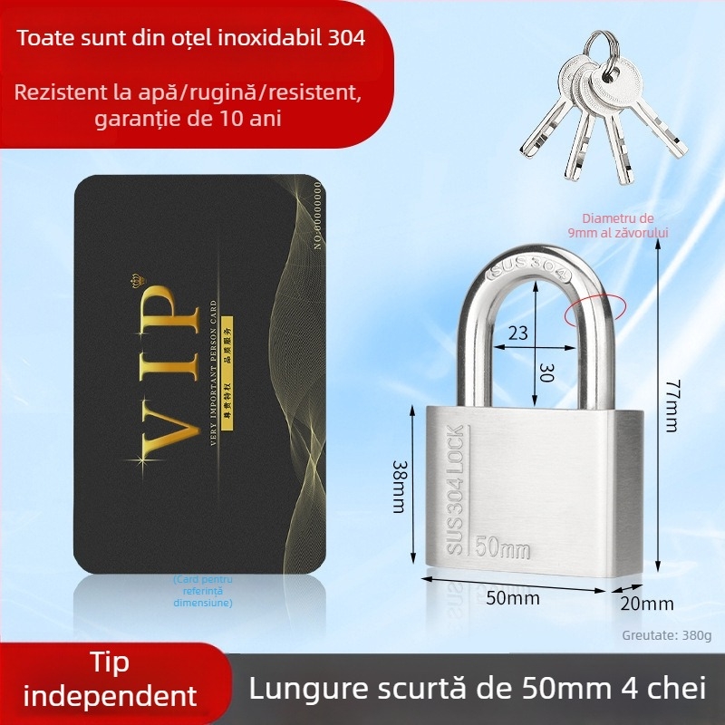 Huari Lacăt din oțel inoxidabil 304 | Lacăt cu deschidere dreaptă | Anti-furt; Impermeabil; Rezistent la coroziune; All-weather