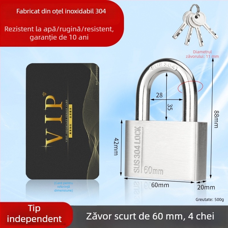 Huari Lacăt din oțel inoxidabil 304 | Lacăt cu deschidere dreaptă | Anti-furt; Impermeabil; Rezistent la coroziune; All-weather