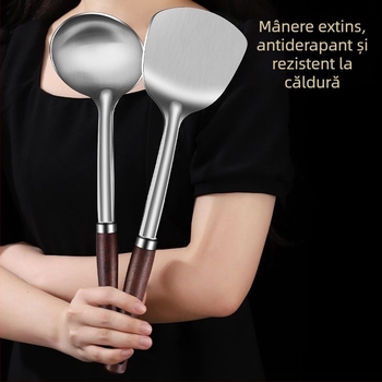 Set lingură și spatulă din oțel inoxidabil – anti-arzare, cu logo imprimat, ustensile de bucătărie
