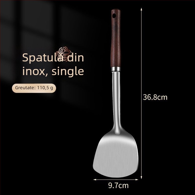 Set lingură și spatulă din oțel inoxidabil – anti-arzare, cu logo imprimat, ustensile de bucătărie