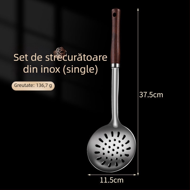 Set lingură și spatulă din oțel inoxidabil – anti-arzare, cu logo imprimat, ustensile de bucătărie