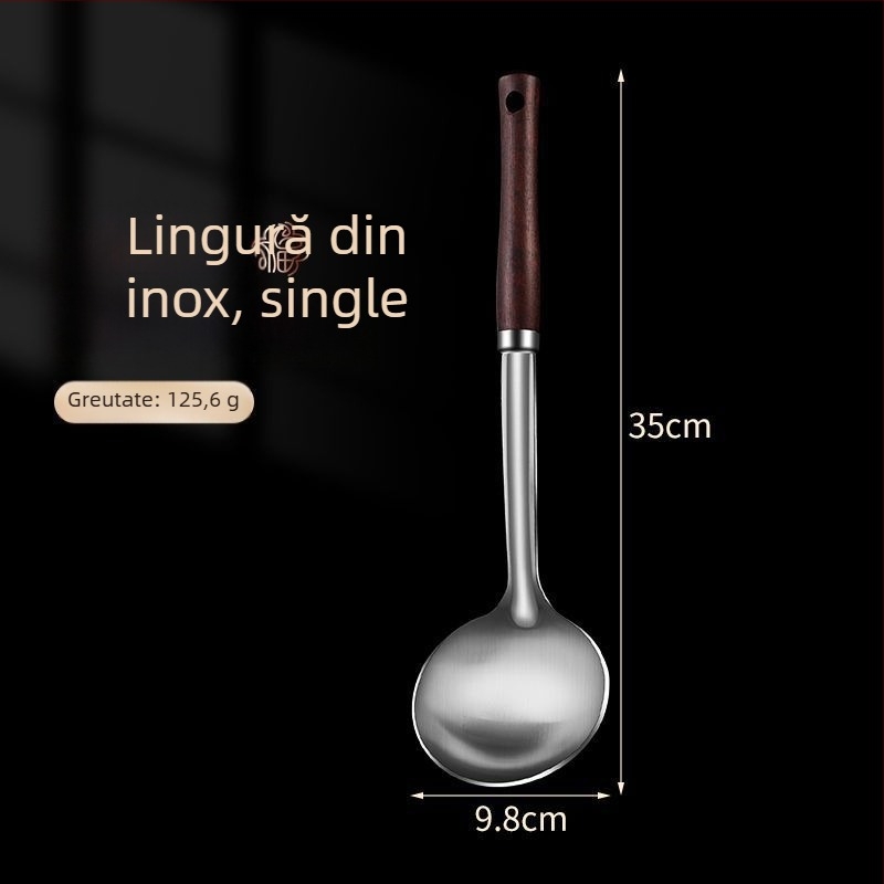 Set lingură și spatulă din oțel inoxidabil – anti-arzare, cu logo imprimat, ustensile de bucătărie