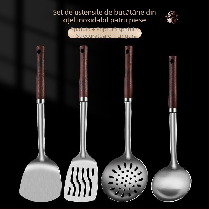 Set lingură și spatulă din oțel inoxidabil – anti-arzare, cu logo imprimat, ustensile de bucătărie
