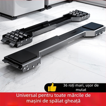 Suport pentru mașina de spălat cu bază mobilă, anti-alunecare și anti-vibrații, cadru din oțel cu role glisante