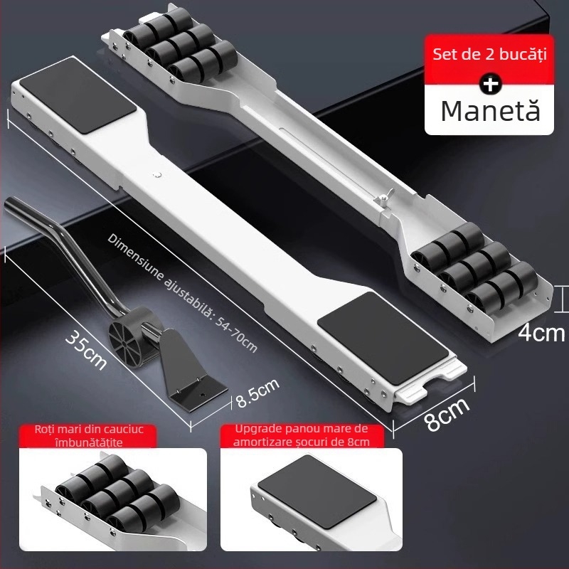 Suport pentru mașina de spălat cu bază mobilă, anti-alunecare și anti-vibrații, cadru din oțel cu role glisante
