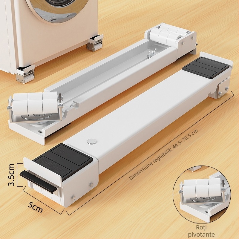Suport pentru mașina de spălat cu bază mobilă, anti-alunecare și anti-vibrații, cadru din oțel cu role glisante