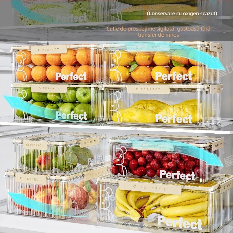 Cutie de depozitare pentru frigider din plastic, Xingyou, stil Nordic, cutie Crisper, de calitate alimentară, transparentă, etanșă