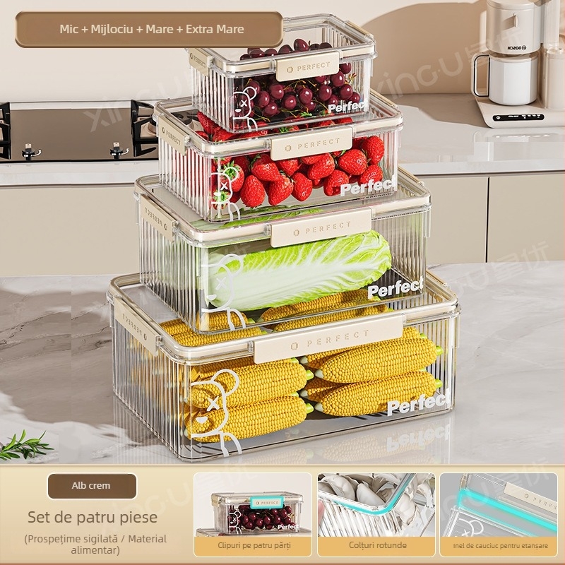 Cutie de depozitare pentru frigider din plastic, Xingyou, stil Nordic, cutie Crisper, de calitate alimentară, transparentă, etanșă