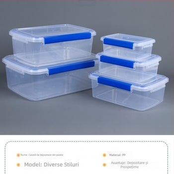 Recipient dreptunghiular din polipropilenă pentru depozitare în bucătărie, capacitate mare, transparent, de calitate alimentară, compatibil cu frigider