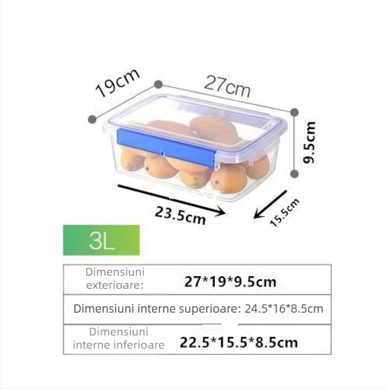 Recipient dreptunghiular din polipropilenă pentru depozitare în bucătărie, capacitate mare, transparent, de calitate alimentară, compatibil cu frigider
