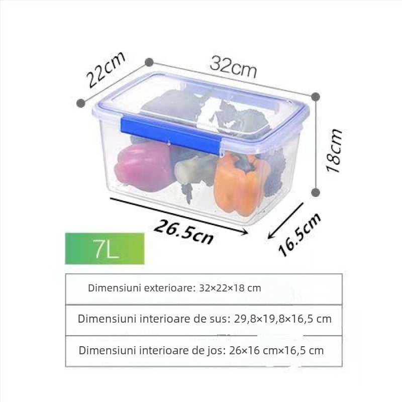 Recipient dreptunghiular din polipropilenă pentru depozitare în bucătărie, capacitate mare, transparent, de calitate alimentară, compatibil cu frigider