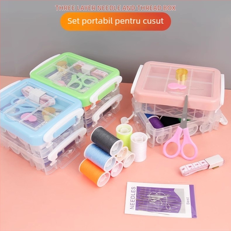 Set cu ace circulare și cutie de ață – kit practic de reparații pentru cusut manual și haine (tb-0828)