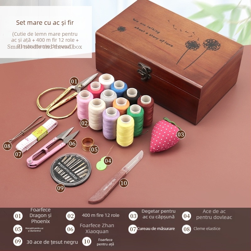 Set cu ace circulare și cutie de ață – kit practic de reparații pentru cusut manual și haine (tb-0828)