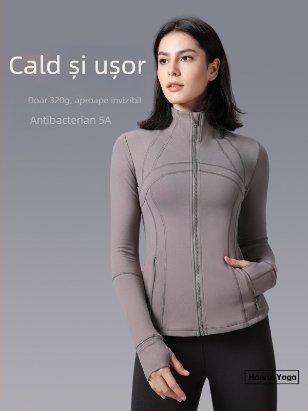 Jachetă de yoga pentru iarnă — Slim-Fit, guler înalt, mâneci lungi, material respirabil din nylon (87%) cu căptușeală 13% spandex