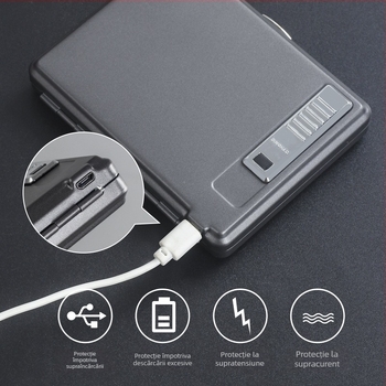 Carcasă metalică pentru țigări cu brichetă încorporată – încape 20 țigarete, imprimare siglă și personalizare; marca Cool Crown