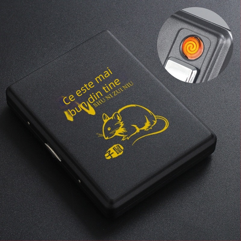 Carcasă metalică pentru țigări cu brichetă încorporată – încape 20 țigarete, imprimare siglă și personalizare; marca Cool Crown