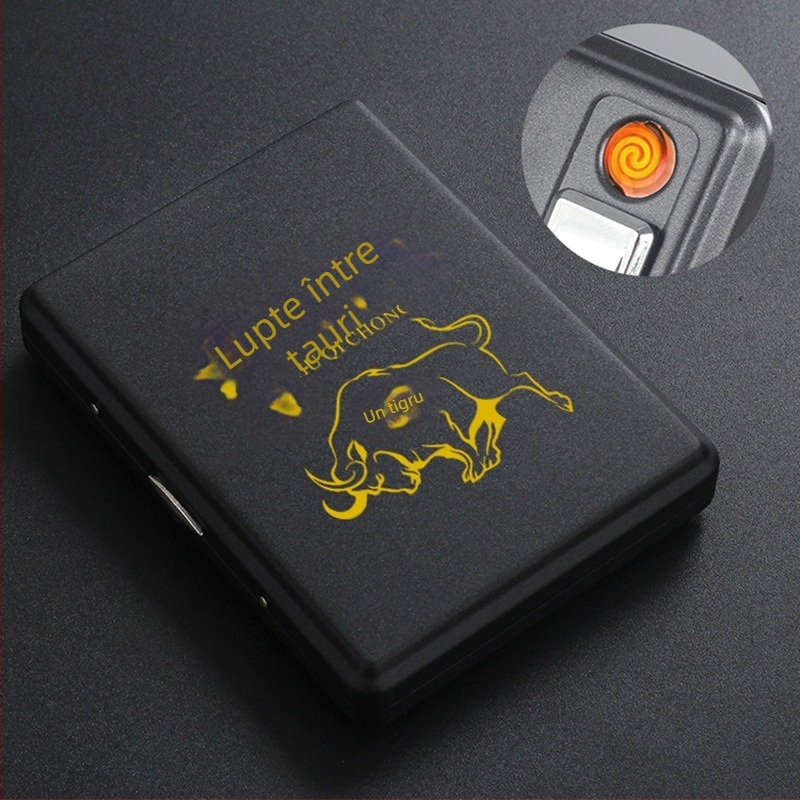 Carcasă metalică pentru țigări cu brichetă încorporată – încape 20 țigarete, imprimare siglă și personalizare; marca Cool Crown