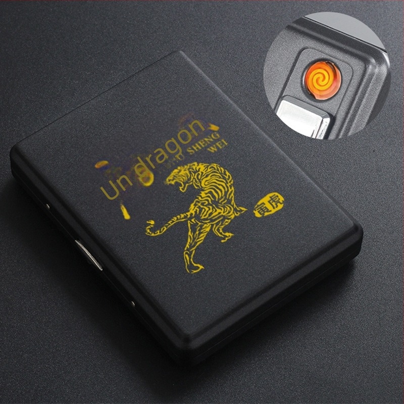 Carcasă metalică pentru țigări cu brichetă încorporată – încape 20 țigarete, imprimare siglă și personalizare; marca Cool Crown