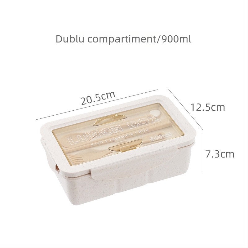 Cutie prânz pătrată din plastic, compatibilă cu microundele, capacitate 800-1000 ml, strat unic, stil japonez, cu tacâmuri